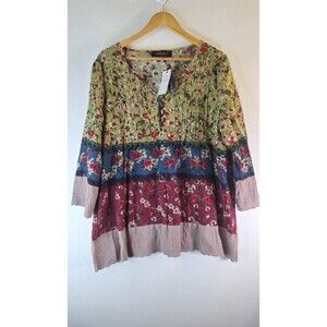 GRACILA Floral Boho Cottagecore Top Women's Sz 3XL Hippie Casual Peasant Mature